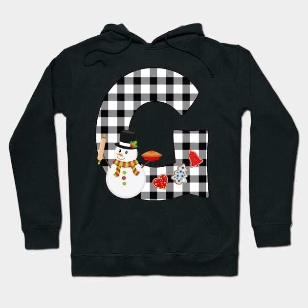 BW Buffalo Checks Pattern Monogram G | Snowman Hoodie by ExpressYourSoulTees